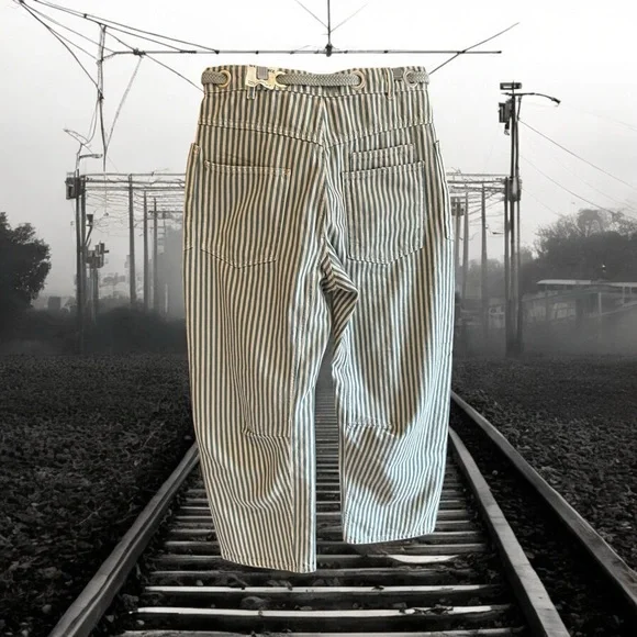 NEW WE THE FREE PEOPLE Moxie Railroad Low Slung Pull on Barrel Jeans Stripe 29 - Picture 7 of 16